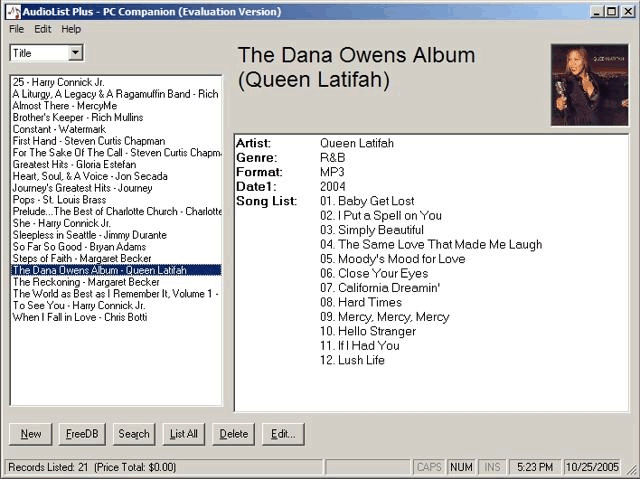 CD inventory with internet CD lookup, import, export, customizable, PC and PDA