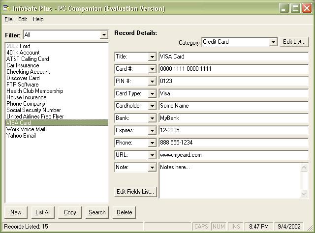 Screenshot of InfoSafe Plus