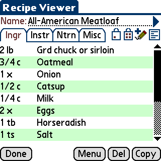 palm os recipe software